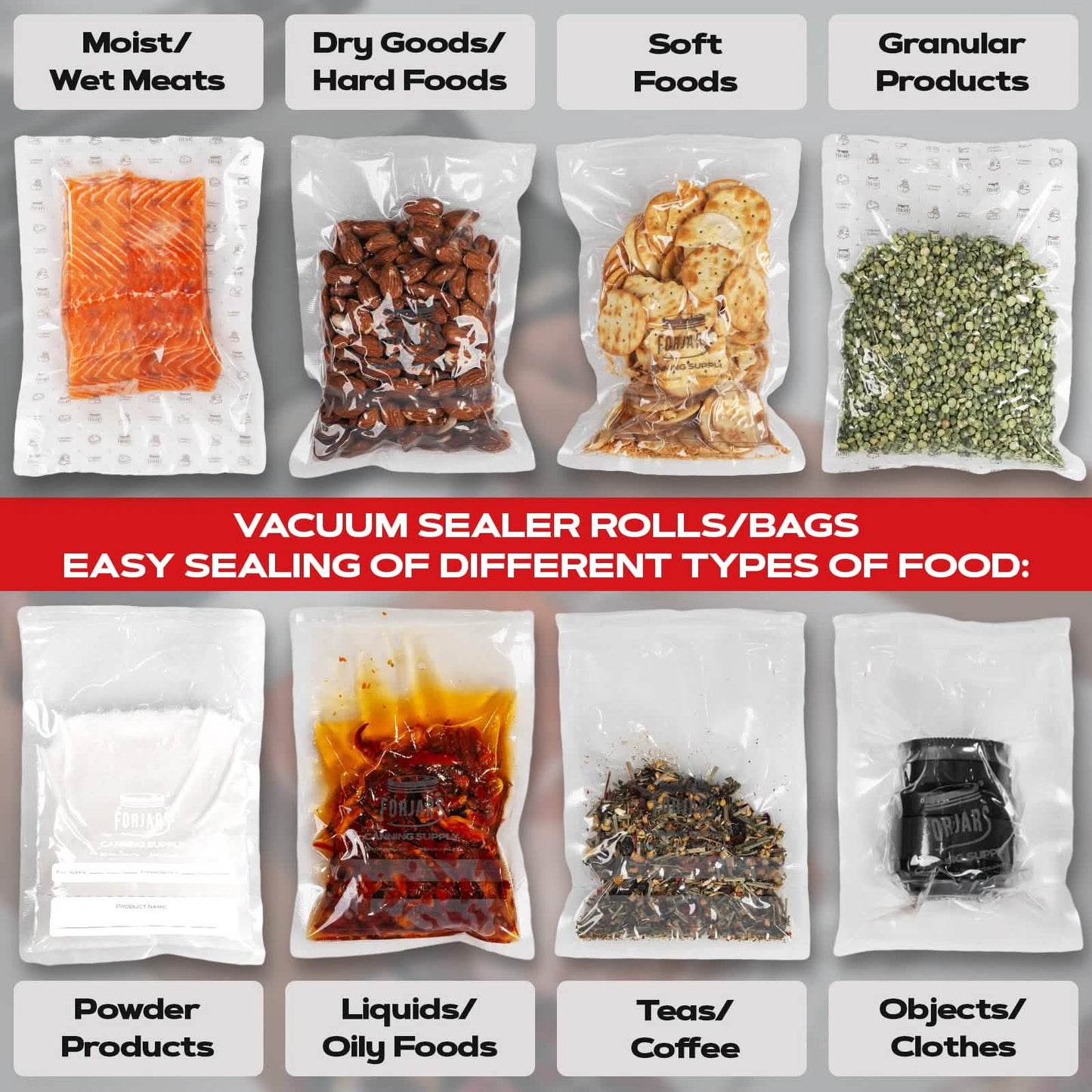 Forjars® 100-Count 11x16 Vacuum Sealer Bags – 7.5 Mil Thick - Vacuum Sealer Bags