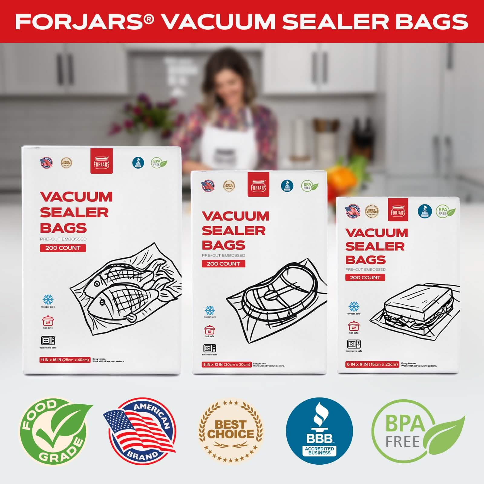 Forjars® 100-Count 11x16 Vacuum Sealer Bags – 7.5 Mil Thick - Vacuum Sealer Bags